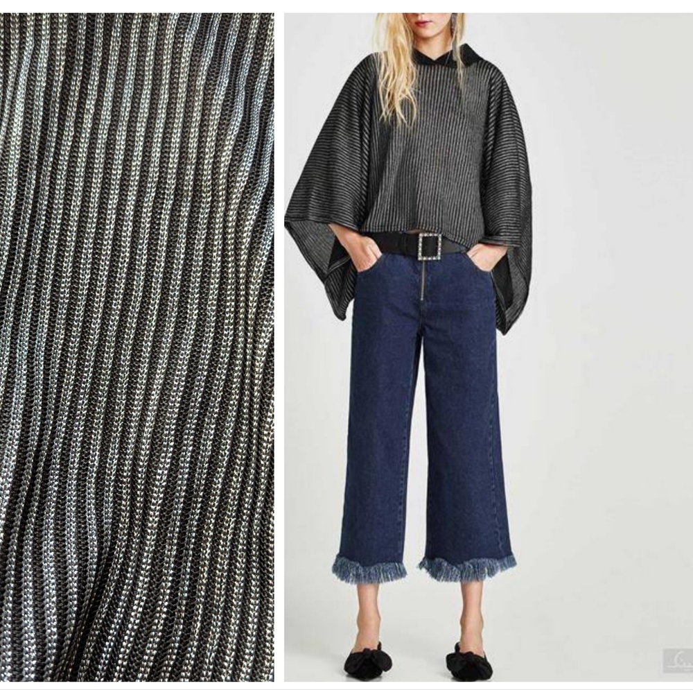 Zara ribbed silver knit sweatshirt w/ contrast hood Poncho